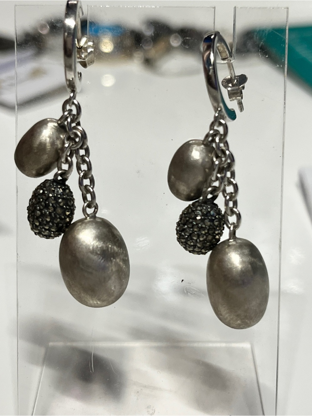 Nanis Italy Brushed Dangle Drop 925 Sterling Silver Marcasite - Picture 2 of 8